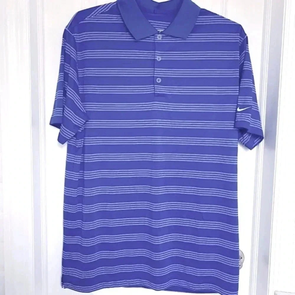 Nike Golf Tour Performance Dri-FIT Polo Shirt Blue White Stripe Large